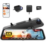 WOLFBOX 12" 4K Smart Rearview Dash Cam