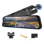 CAMECHO 9.66" Mirror Dash Cam with 64GB Card