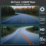 Dual Mirror Dash Camera with 4K Front & 1080P Rear