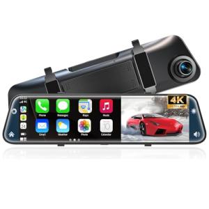 12" 4K Rear View Mirror Dash Cam with CarPlay