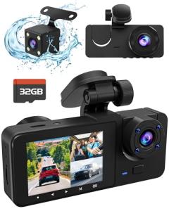 4K Triple Dash Cam with Front and Rear Views