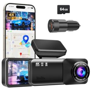 4K Dash Cam with WiFi, Night Vision & 64GB Card
