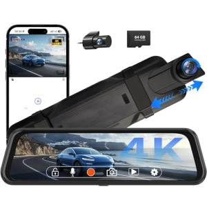 10" 4K Rear View Mirror Dash Cam with 64GB