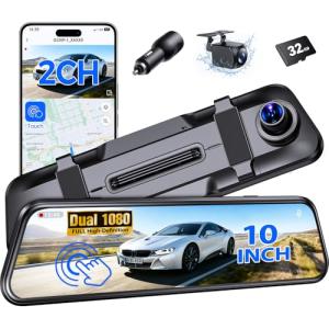 10" Touch Screen Mirror Dash Cam with 32GB Card