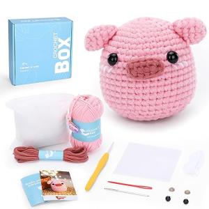 Beginner Pink Pig Crochet Kit with Tutorials