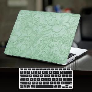 Green Floral Leather Case for MacBook Pro 14