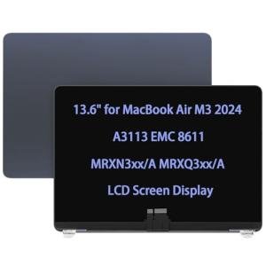 Screen Replacement for MacBook Air M3 2024 A3113 EMC 8611 LCD Display Complete Top Assembly MRXN3xx/A MRXQ3xx/A (Midnight/Blue)