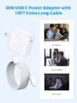 MacBook Air Charger Fast Charging,Apple 30W USB C Power Adapter Extra Long USBC Cable 10FT Compatible with MacBook Pro 13 14 15 16 inch,M1 M2 M3 M4 M5 Apple Laptop,iPhone 17 16 15 Pro Max,iPad,Airpods
