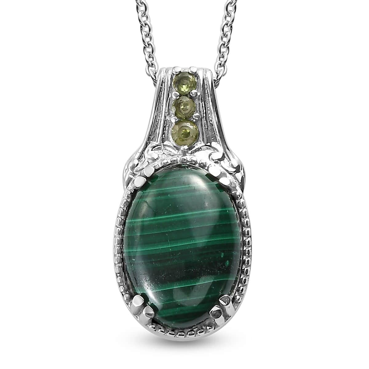 Malachite Peridot Birthstone Pendant Necklace for Women - 20