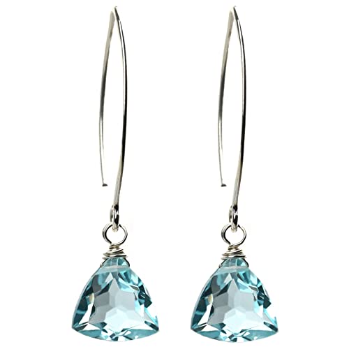 Aquamarine Blue Quartz Sterling Silver Dangle Earrings Gift Box