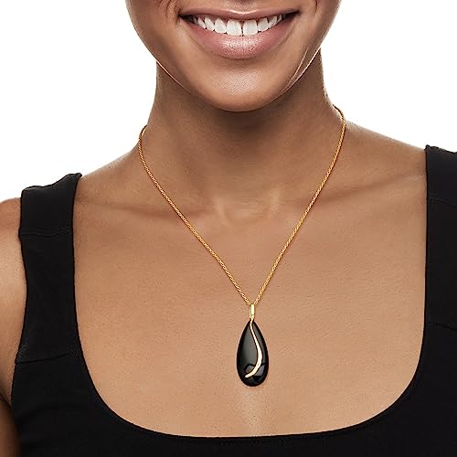 Black Onyx Teardrop Pendant in Yellow Gold