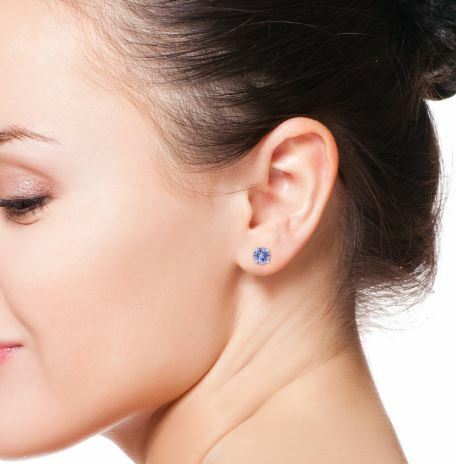 Genuine Tanzanite 925 Silver Round Stud Earrings