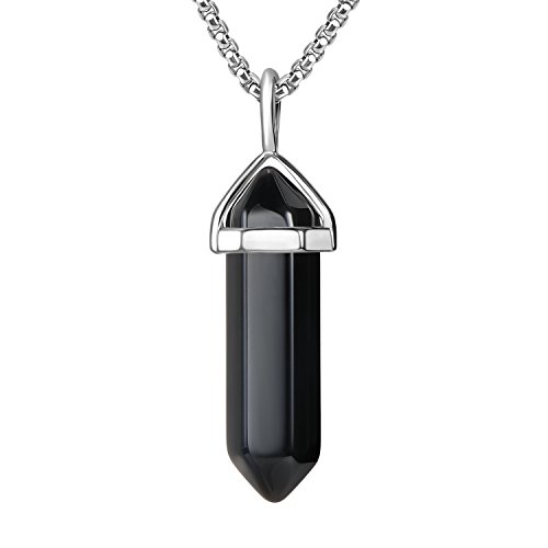 Black Onyx Pendant Necklace with Stainless Steel Chain