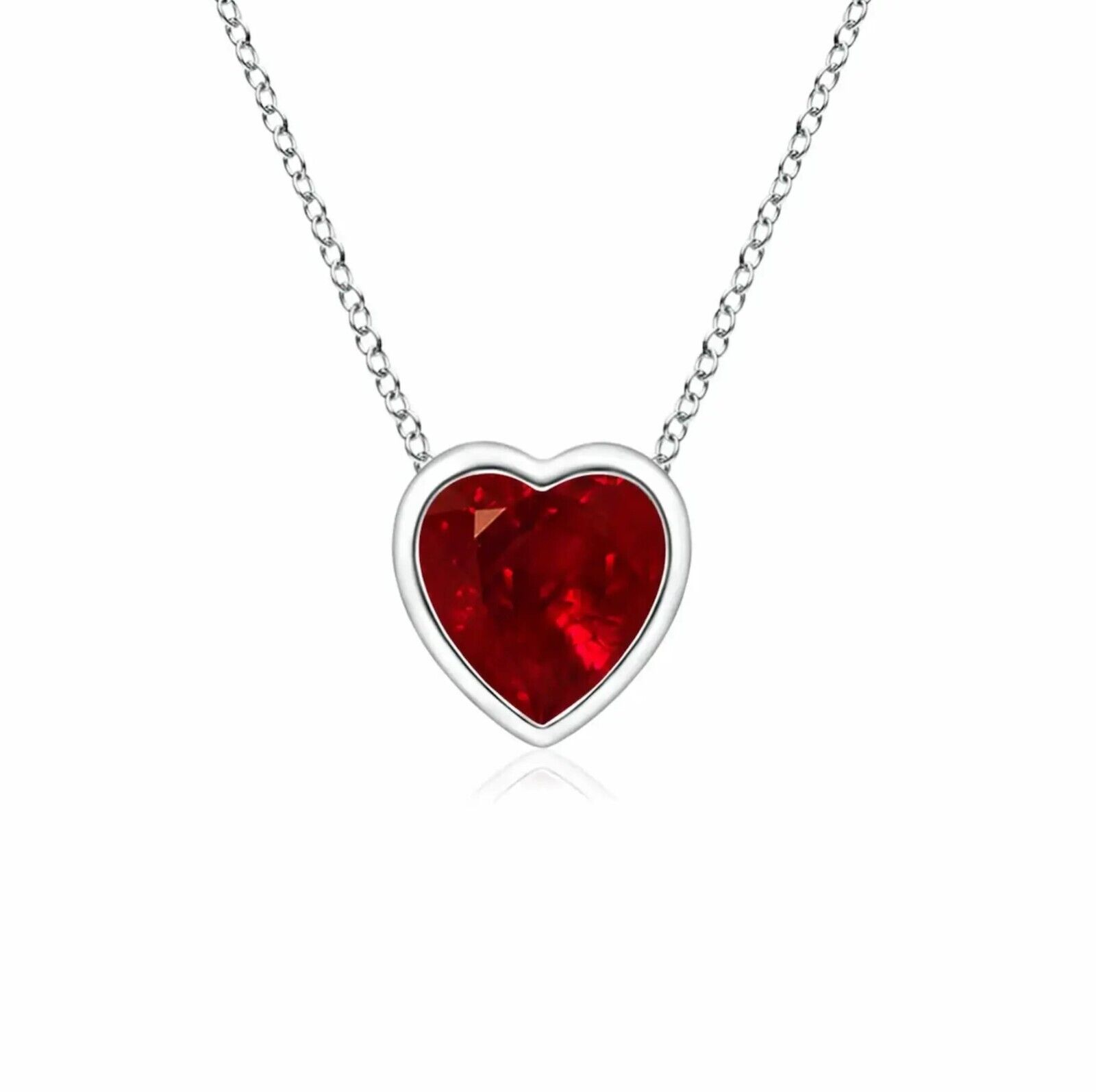 Genuine Ruby Bezel Heart Pendant in Sterling Silver
