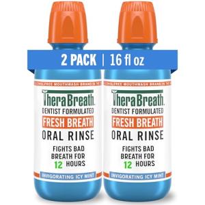 TheraBreath Fresh Breath Mouthwash, Icy Mint Flavor, Alcohol-Free, 16 Fl Oz (Pack of 2)