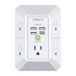 Wall Charger, Surge Protector, QINLIANF 5 Outlet Extender with 4 USB Charging Ports (4.8A Total) 3-Sided 1680J Power Strip Multi Plug Adapter Spaced for Home Travel Office (3U1C)