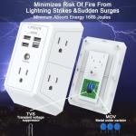 Wall Charger, Surge Protector, QINLIANF 5 Outlet Extender with 4 USB Charging Ports (4.8A Total) 3-Sided 1680J Power Strip Multi Plug Adapter Spaced for Home Travel Office (3U1C)