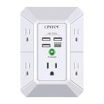 Wall Charger, Surge Protector, QINLIANF 5 Outlet Extender with 4 USB Charging Ports (4.8A Total) 3-Sided 1680J Power Strip Multi Plug Adapter Spaced for Home Travel Office (3U1C)