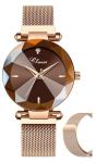 Rose Gold Women's Wooden Watch with Mesh Band