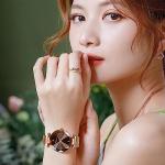 Rose Gold Women's Wooden Watch with Mesh Band