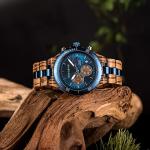 Men's Blue Sandalwood Quartz Wristwatch with Chronograph