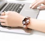 Rose Gold Women's Wooden Watch with Mesh Band