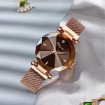 Rose Gold Women's Wooden Watch with Mesh Band