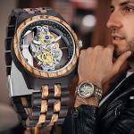 Men's Retro Gear Wooden Watch with Transparent Dial