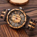 Realpoo Brown Skeleton Dial Wood Watch for Men
