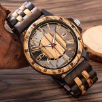 Realpoo Brown Skeleton Dial Wood Watch for Men