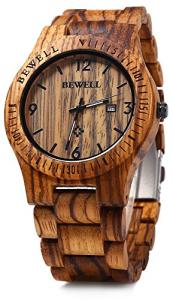 BEWELL ZS-W086B Men's Zebra Wood Watch