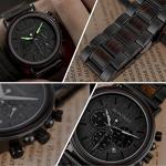 BOBO BIRD Mens Wooden Watches Business Casual Wristwatches Stylish Ebony Wood & Stainless Steel Combined Chronograph