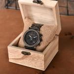 BOBO BIRD Mens Wooden Watches Business Casual Wristwatches Stylish Ebony Wood & Stainless Steel Combined Chronograph