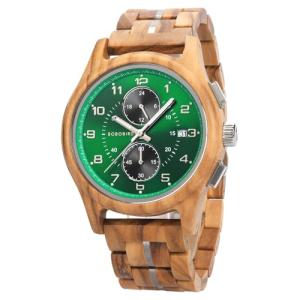 BOBO BIRD Men's Green Wooden Chronograph Watch