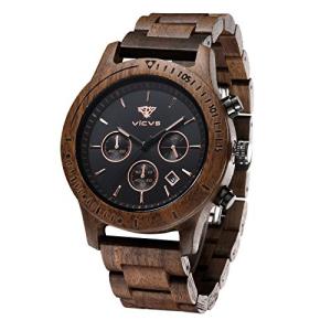 VICVS Men's Walnut Wooden Watch with Date Display