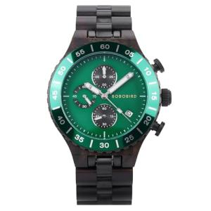 BOBO BIRD Men's Green Ebony Wood Watch