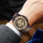 Dentily Men's Skeleton Wooden Self-Winding Watch