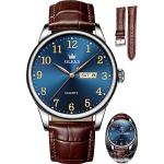 OLEVS Men's Brown Leather Band Wood Watch