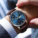 OLEVS Men's Brown Leather Band Wood Watch