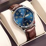 OLEVS Men's Brown Leather Band Wood Watch