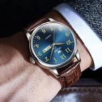 OLEVS Men's Brown Leather Band Wood Watch