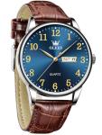 OLEVS Men's Blue Face Leather Watch