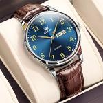 OLEVS Men's Blue Face Leather Watch