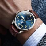 OLEVS Men's Blue Face Leather Watch