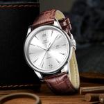 OLEVS Men's Brown Leather Minimalist Wood Watch