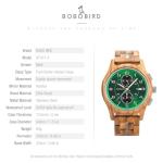 BOBO BIRD Men's Green Wooden Chronograph Watch