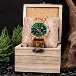 BOBO BIRD Men's Green Wooden Chronograph Watch