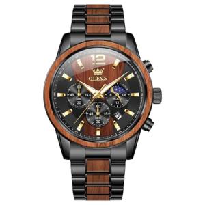 OLEVS Men's Wood Luxury Chronograph Watch 42MM