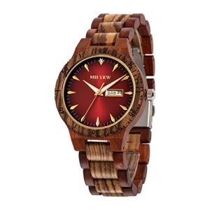 MII YEW Men's Lightweight Red Dial Wood Watch