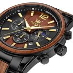OLEVS Men's Wood Luxury Chronograph Watch 42MM